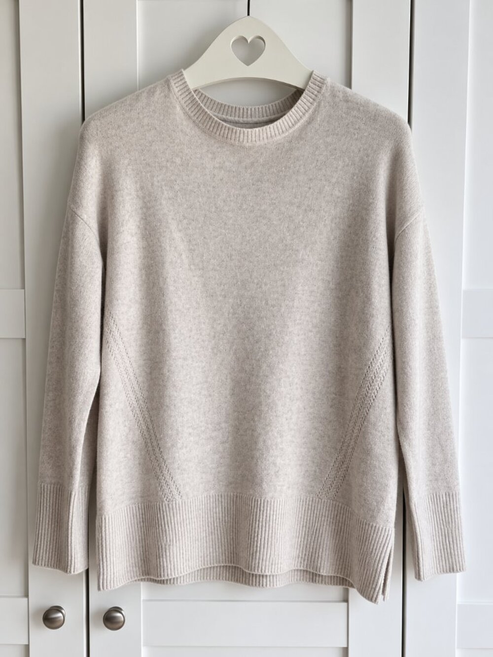 Adrienne Vittadini 100% Cashmere Crewneck Sweater Oatmeal M PTP19